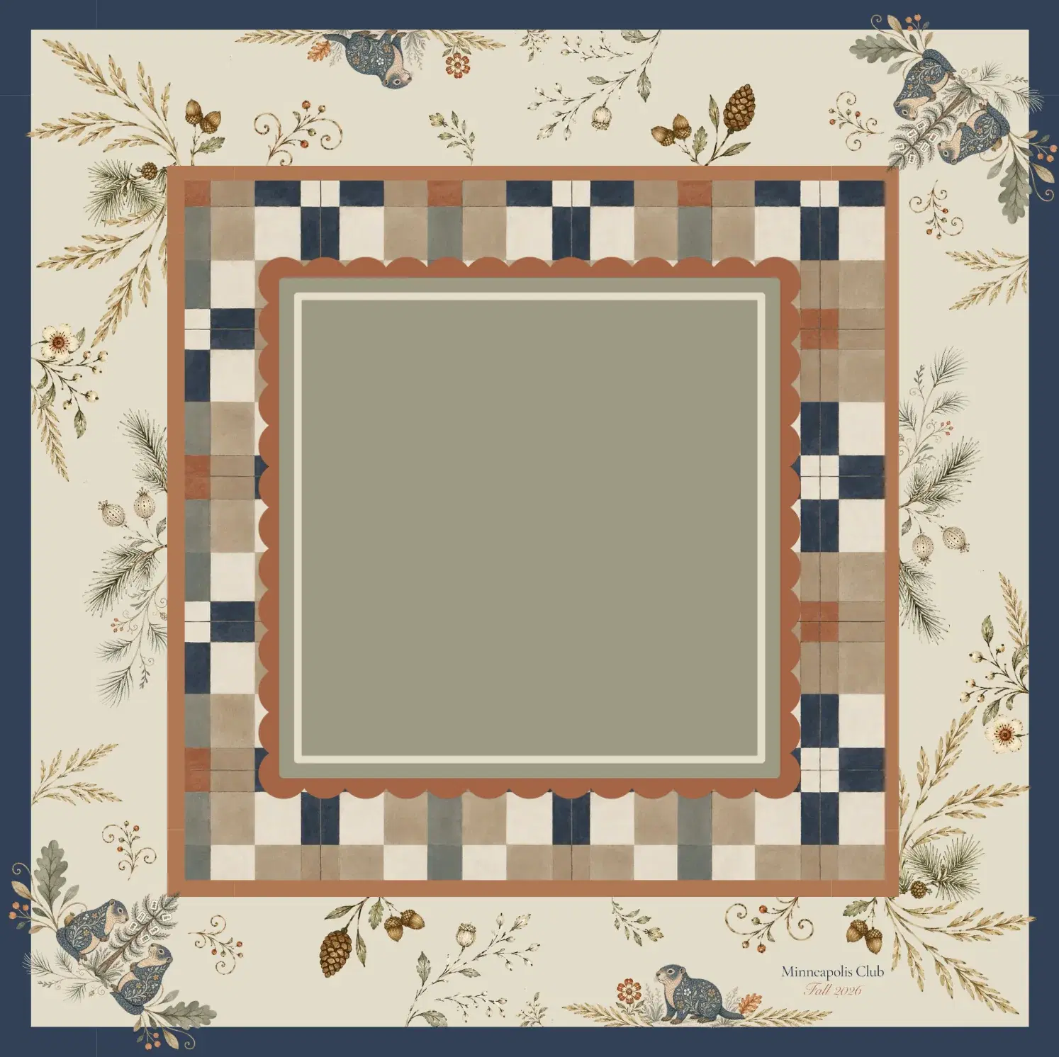 Limited-edition Fall 2026 Mahjong mat featuring a Swedish gopher and autumn botanical design.